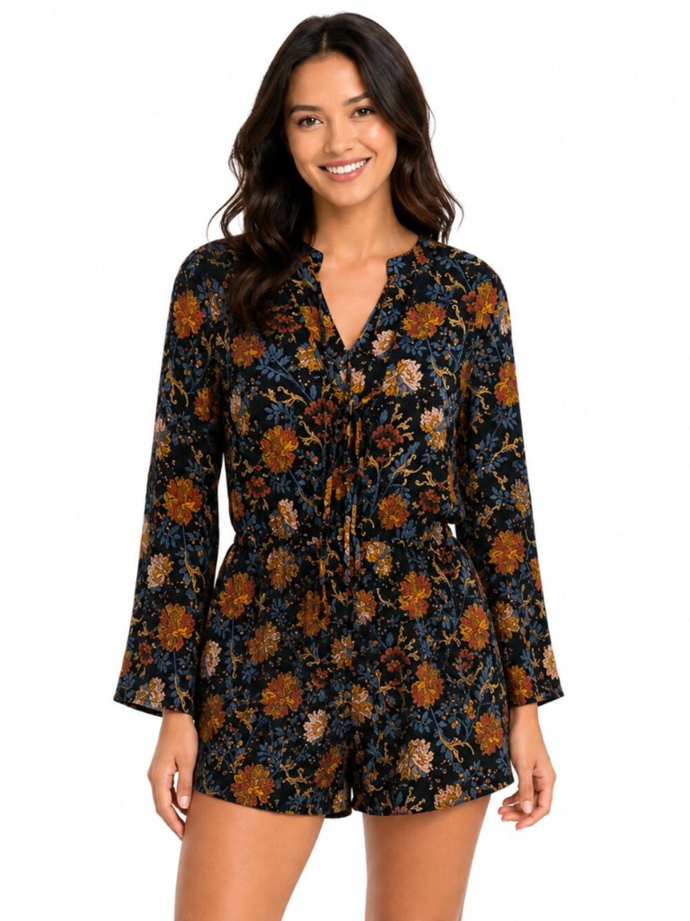 The Hanger Orange and Yellow Relaxed Tie Front Romper - M